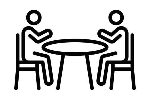 Two people sitting at a table with a table and chairs vector