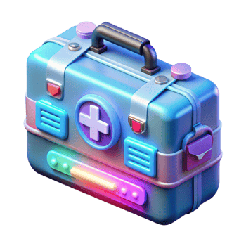 elegant bohemian Futuristic medical kit with holographic instructions NO BACKGROUND with Transparent Background. top-tier png