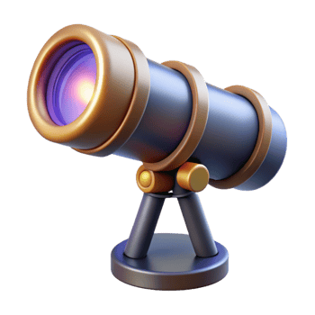 extraordinary harmonious nordic Advanced telescope with glowing lenses NO BACKGROUND with Transparent Background. crisp png