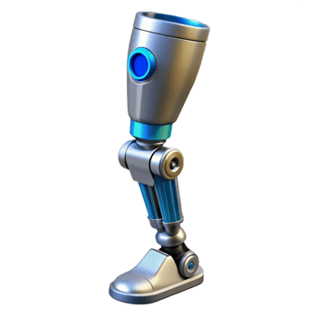 serene coastal Cyberpunk prosthetic leg with hydraulic pistons NO BACKGROUND with Transparent Background. 4K png