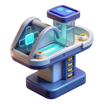 dynamic vibrant Futuristic medical scanner displaying genetic data NO BACKGROUND with Transparent Background. expertly shot png