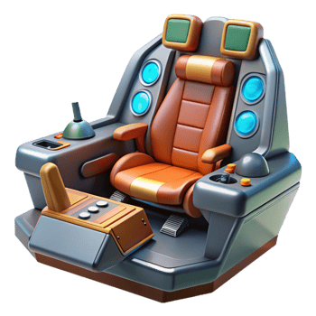 iconic futuristic Highly detailed spaceship cockpit with pilot seat NO BACKGROUND with Transparent Background. museum quality png