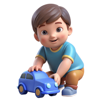 majestic mid-century Toddler boy playing with a toy car. NO BACKGROUND with Transparent Background. crisp png