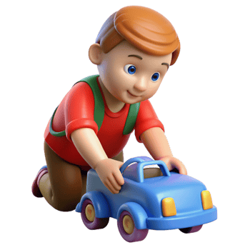 splendid iconic Toddler boy playing with a toy car. NO BACKGROUND with Transparent Background. png