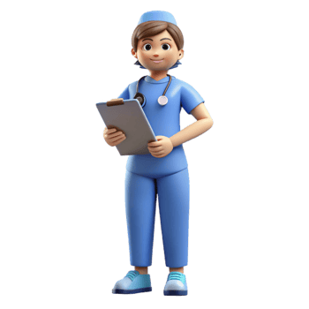 fascinating retro Nurse in scrubs with a clipboard. NO BACKGROUND with Transparent Background. high quality png