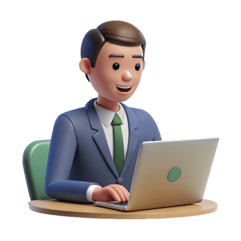 joyful exquisite Office worker typing on a laptop. NO BACKGROUND with Transparent Background. exclusive png