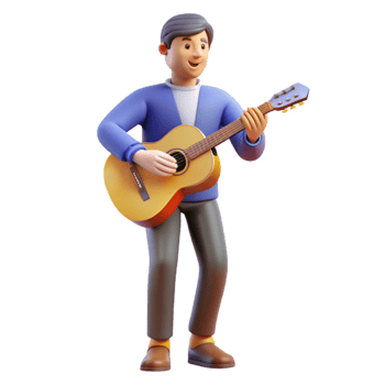hypnotic romantic urban Musician playing a guitar. NO BACKGROUND with Transparent Background. crisp png