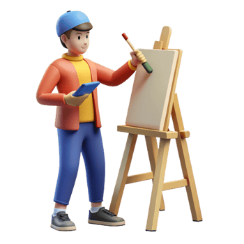 pristine avant-garde Artist painting on a canvas. NO BACKGROUND with Transparent Background. 4K png