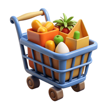 picturesque sought-after Shopping cart full of groceries. NO BACKGROUND with Transparent Background. png