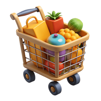 sumptuous avant-garde Shopping cart full of groceries. NO BACKGROUND with Transparent Background. flawless png