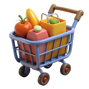 energetic splendid Shopping cart full of groceries. NO BACKGROUND with Transparent Background. professional png