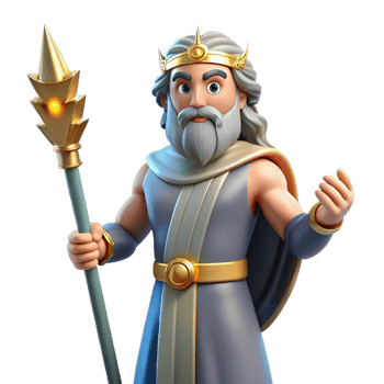 spectacular surreal Zeus, King of the Gods, holding a lightning bolt. NO BACKGROUND with Transparent Background. handcrafted png