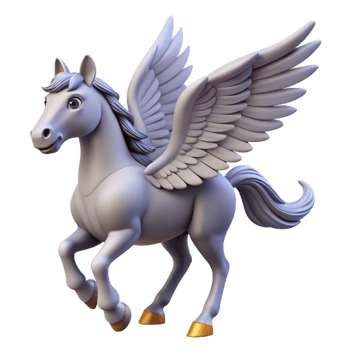quintessential organic Pegasus, winged horse. NO BACKGROUND with Transparent Background. artisan png