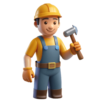 spectacular whimsical geometric Carpenter with hammer, NO BACKGROUND with Transparent Background. refined png