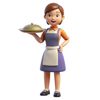 mesmerizing signature Waitress holding tray, NO BACKGROUND with Transparent Background. png