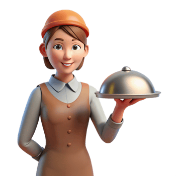 nostalgic striking Waitress holding tray, NO BACKGROUND with Transparent Background. museum quality png