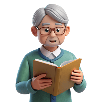 stunning whimsical urban Elderly man reading book, NO BACKGROUND with Transparent Background. impeccable png
