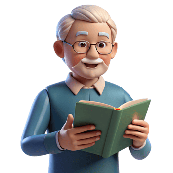 exemplary minimalist Elderly man reading book, NO BACKGROUND with Transparent Background. masterfully captured png