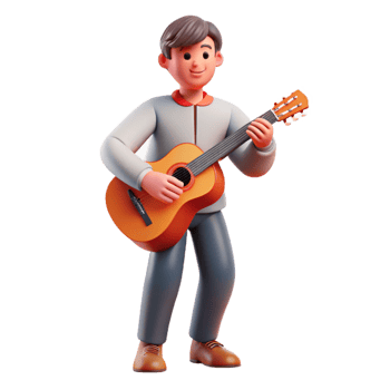 picturesque timeless Musician playing guitar, NO BACKGROUND with Transparent Background. png