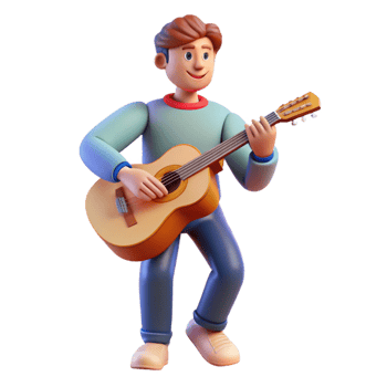 splendid melancholic creative Musician playing guitar, NO BACKGROUND with Transparent Background. high quality png