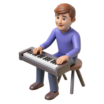 picturesque whimsical organic Musician playing piano keyboard, NO BACKGROUND with Transparent Background. original png