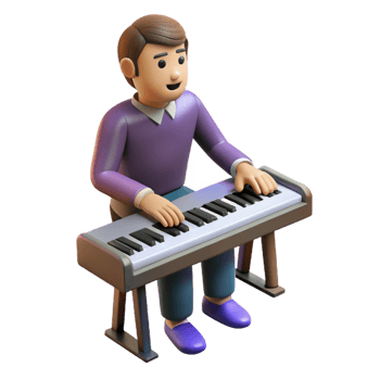 notable impressionist Musician playing piano keyboard, NO BACKGROUND with Transparent Background. top-tier png