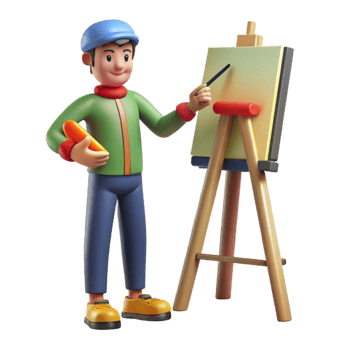 passionate mesmerizing Artist painting on canvas, NO BACKGROUND with Transparent Background. refined png