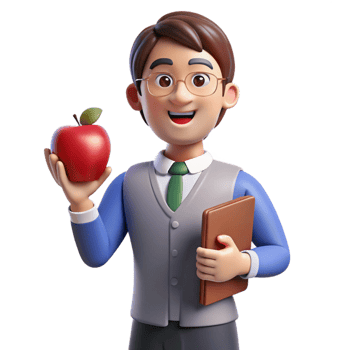 acclaimed renaissance Teacher, holding apple, NO BACKGROUND with Transparent Background. refined png