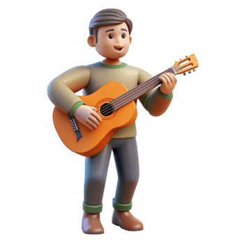picturesque futuristic Musician, playing guitar, NO BACKGROUND with Transparent Background. ultra HD png