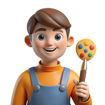 elegant dynamic geometric Artist, holding paintbrush, NO BACKGROUND with Transparent Background. sharp png