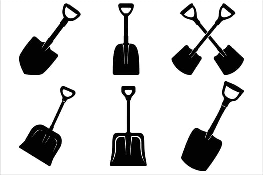 set of Silhouettes of Shovel vector