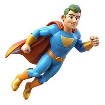 iconic tropical Superhero, flying, NO BACKGROUND with Transparent Background. 4K png