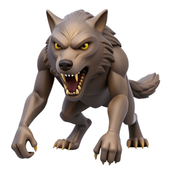 romantic mesmerizing A snarling werewolf with sharp claws. NO BACKGROUND with Transparent Background. crisp png