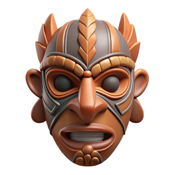 hypnotic gothic A stylized tribal mask with intricate carvings. NO BACKGROUND with Transparent Background. museum quality png