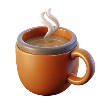radiant whimsical mid-century Coffee mug with steam, NO BACKGROUND with Transparent Background. top-tier png