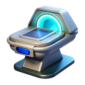 unforgettable renaissance High-tech medical scanner with glowing interface, NO BACKGROUND with Transparent Background. exclusive png