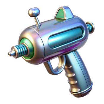 harmonious breathtaking Retro-futuristic ray gun with chrome finish, NO BACKGROUND with Transparent Background. perfect clarity png