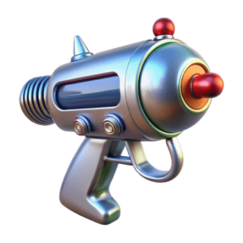 impressive distinctive Retro-futuristic ray gun with chrome finish, NO BACKGROUND with Transparent Background. png
