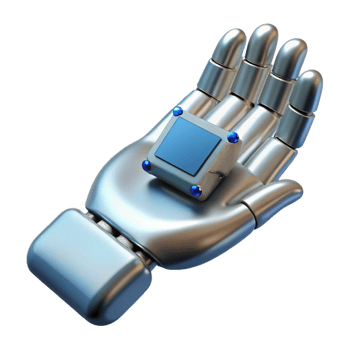 enchanting notable Metallic robotic hand holding a data chip, NO BACKGROUND with Transparent Background. png