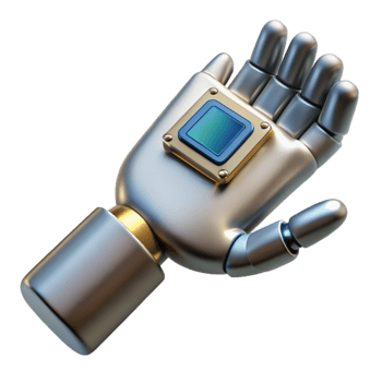 splendid nostalgic vintage Metallic robotic hand holding a data chip, NO BACKGROUND with Transparent Background. elite png
