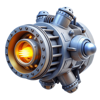 hypnotic calm contemporary Highly detailed spaceship engine with glowing core, NO BACKGROUND with Transparent Background. artisan png