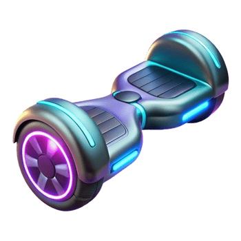 sought-after geometric Sleek hoverboard with glowing neon accents, NO BACKGROUND with Transparent Background. artisan png