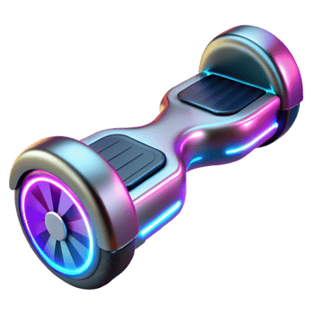 tranquil radiant Sleek hoverboard with glowing neon accents, NO BACKGROUND with Transparent Background. perfect clarity png