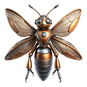 signature abstract Detailed robotic insect with metallic wings, NO BACKGROUND with Transparent Background. impeccable png