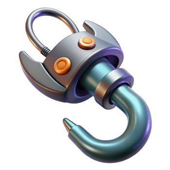 romantic dazzling Futuristic grappling hook with retractable cable, NO BACKGROUND with Transparent Background. high quality png