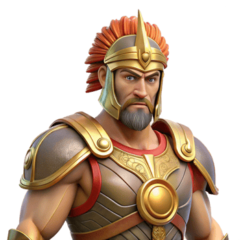 pristine whimsical modern Ares, God of War, in battle armor, NO BACKGROUND with Transparent Background. museum quality png
