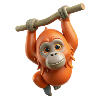 majestic unparalleled Orangutan hanging from a branch branch not visible NO BACKGROUND with Transparent Background. png