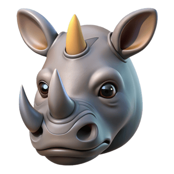 enchanting melancholic futuristic A powerful rhinoceros, head shot. NO BACKGROUND with Transparent Background. masterfully captured png