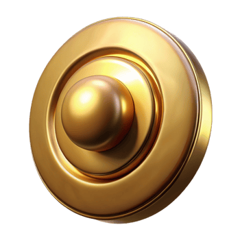 joyful immaculate Doorbell button, polished brass, NO BACKGROUND with Transparent Background. sharp png