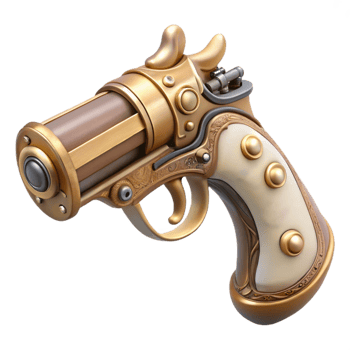 timeless baroque A detailed steampunk pistol with ivory grip and brass embellishments. NO BACKGROUND with Transparent Background. exclusive png